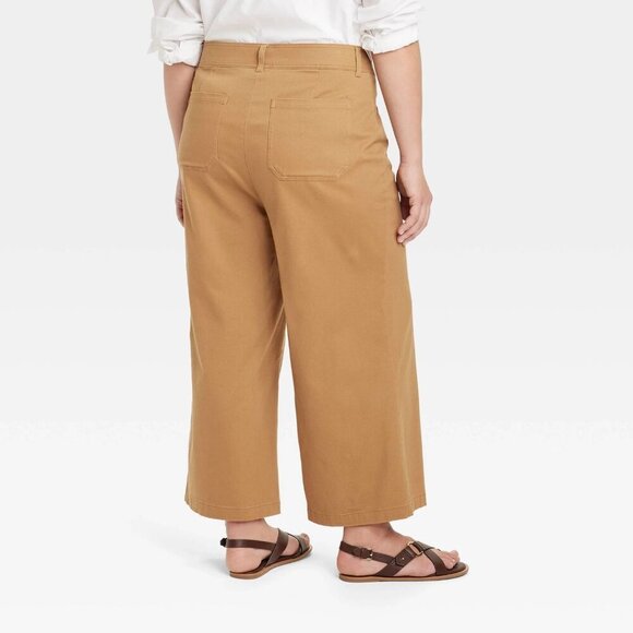 Size 24 - Womens High-Rise Cropped Wide Leg Pants - Ava Viv - Brown - Picture 6 of 6